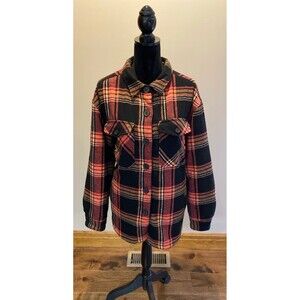 Member's Mark Plaid Flannel Shirt Jacket Shacket Oversized Large Orange Black